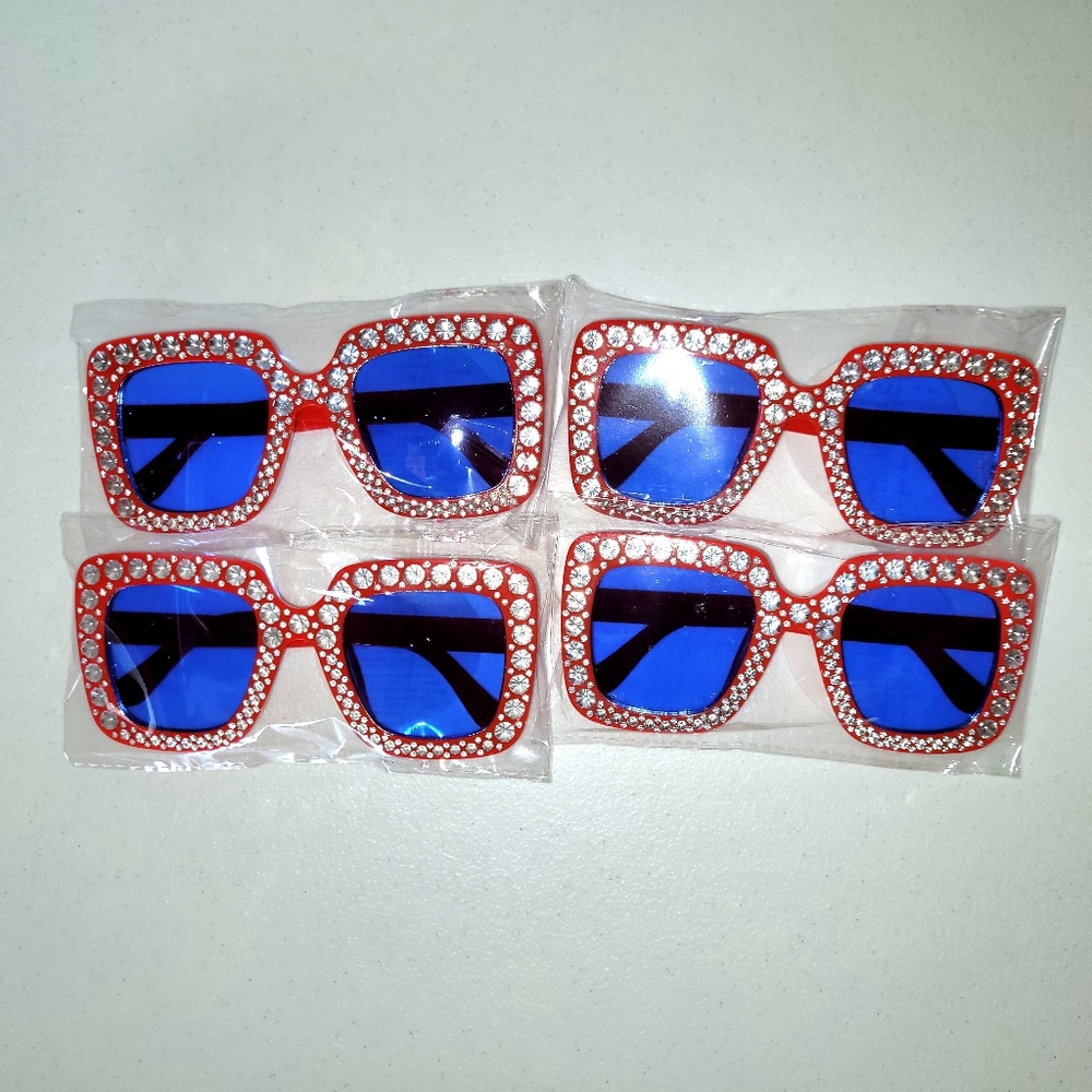 SET of 4-Red Bling Glasses - Patriotic, Group Halloween Costume Disco Elton John